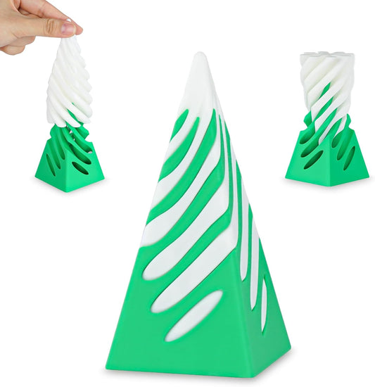 3D Printed Spiral Cone Fidget Toy,Impossible Cone Pyramid Passthrough Sculpture,Stress and Anxiety Relief Fidget Desk Toys (White Green)