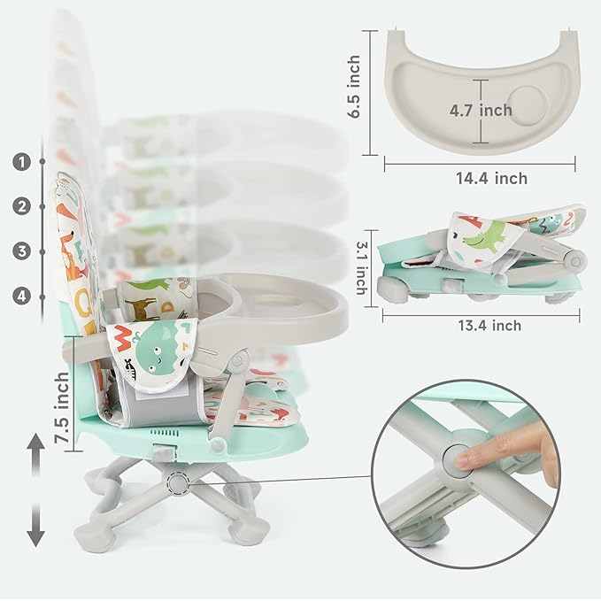 YOLEO Baby High Chair Booster Seat for Dining Table, Adjustable Height Travel Foldable High Chairs with Tray