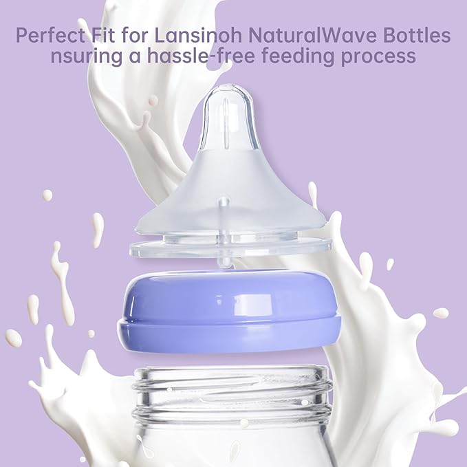 4 Count Bottle Nipples Compatible with Lansinoh NaturalWave Bottle, Soft and Durable Silicone Bottle Nipples, BPA-Free Replacement Bottle Nipple L