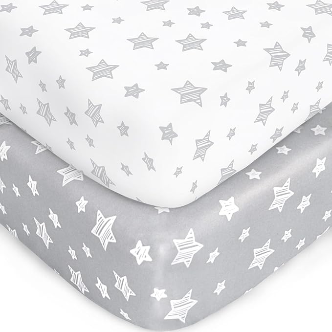 Crib Sheets for Boys or Girls 2 Pack, Fitted Crib Sheet for Standard Size Crib and Toddler Mattresses, Soft and Breathable Material, Grey & White
