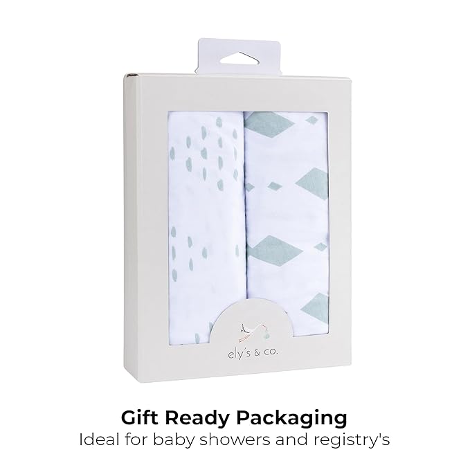 Ely's & Co. Pack N Play Fitted Playard Sheets - Breathable 100% Jersey Knit Cotton - Unisex Mini Crib Mattress Cover - Grey Sage Diamond - 2 Pack Set