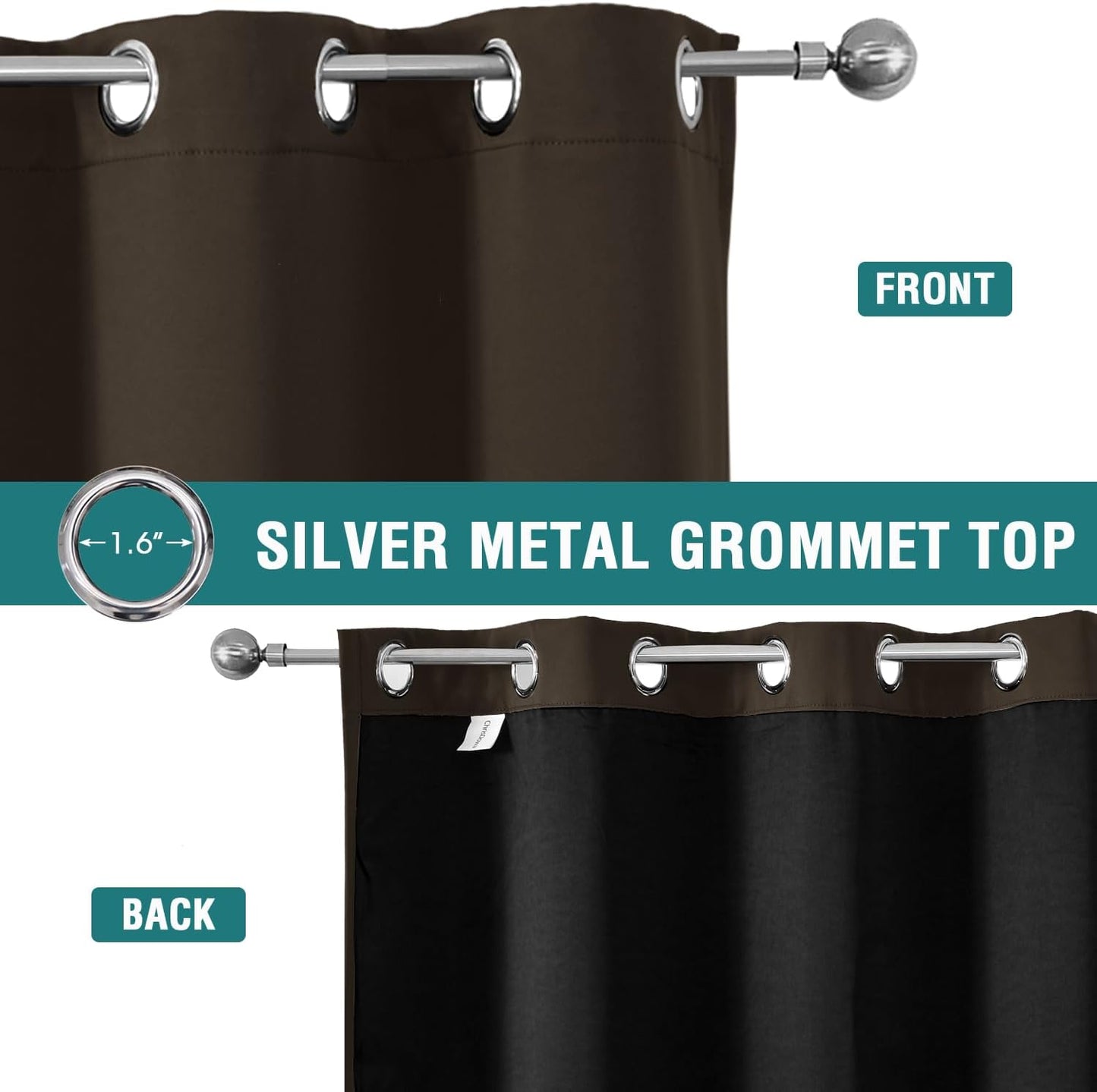 ChrisDowa 100% Blackout Curtains 63 inch Long for Bedroom with Black Liner, Extra Wide 2 Thick Layers Total Blackout Thermal Insulated Grommet Window Curtains 2 Panels Set (Brown, 60 x 63 Inch)