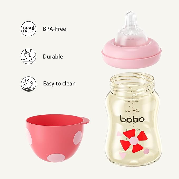 YOHKOH PPSU Baby Bottle Wide Neck, Newborn Anti-Colic Baby Bottle with Natural Response Nipple, Streamlined Body, Easy to Clean (5.4oz (Pack of 4), Red)