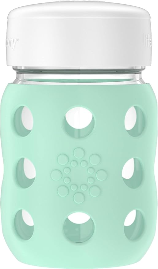 Lifefactory 8-Ounce Wide Neck Glass Baby Bottle with Protective Silicone Sleeve and Flat Cap, Mint (LG2231WMI4)