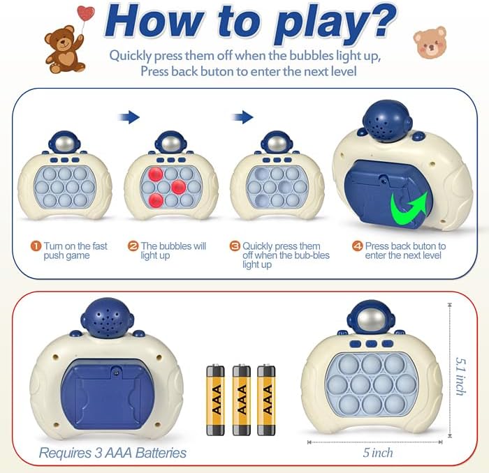 Quick Push Game Fidget Toys for Kids, Quick Push Pop Game 6 Modes Games, Fast Push Bubble Game, Pop Game Fidget Sensory Toys, Christmas Birthday Gifts for 3-12 Year Old Girls Boys