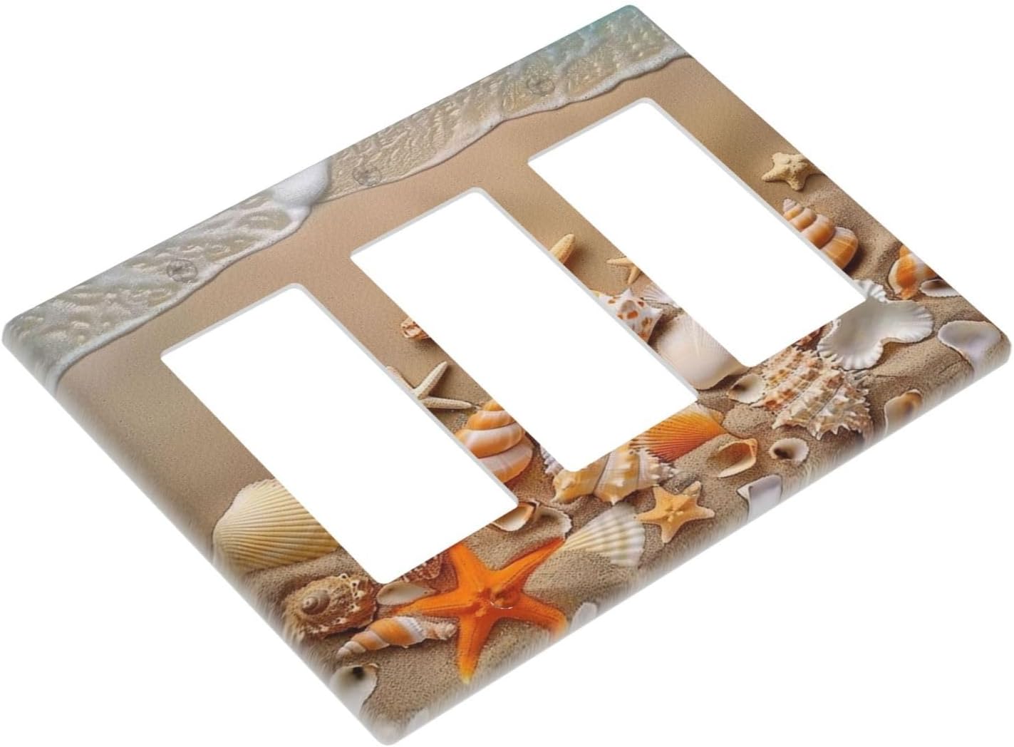 Decorative Outlet Covers Beachy Sea Ocean Seashell Starfish 3 Gang Wall Plate Triple Rocker Light Switch Cover Plate Jumbo Electrical GFCI Faceplate for Bathroom Bedroom Home Decor