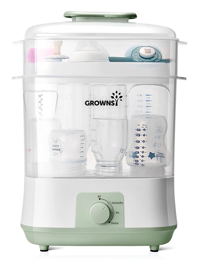 GROWNSY Adjustable 3 in 1 Large Bottle Sterilizer and Dryer, Electric Steam Baby Bottle Sterilizer, Bottle Sanitizer for Baby Bottles & Pacifiers, Breast Pump Parts Green