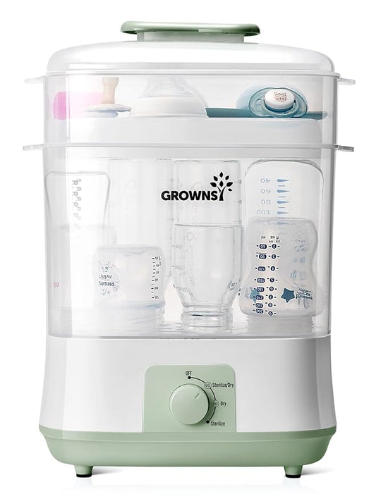 GROWNSY Adjustable 3 in 1 Large Bottle Sterilizer and Dryer, Electric Steam Baby Bottle Sterilizer, Bottle Sanitizer for Baby Bottles & Pacifiers, Breast Pump Parts Green