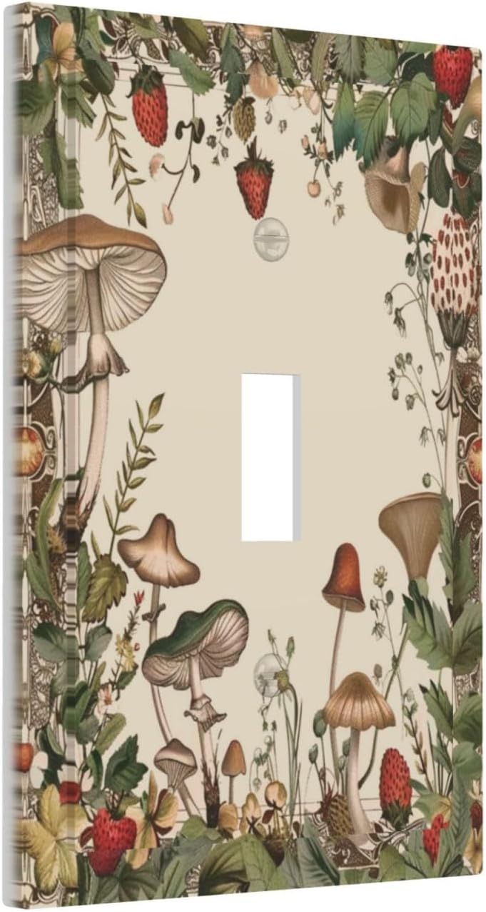 Decorative Switch Covers Plate Rustic Mushroom Garden Red Strawberry 1 Gang Wall Plate Unique Single Toggle Wall Cover Plate Electrical Light Switch Plate Faceplate for Bedroom Decor