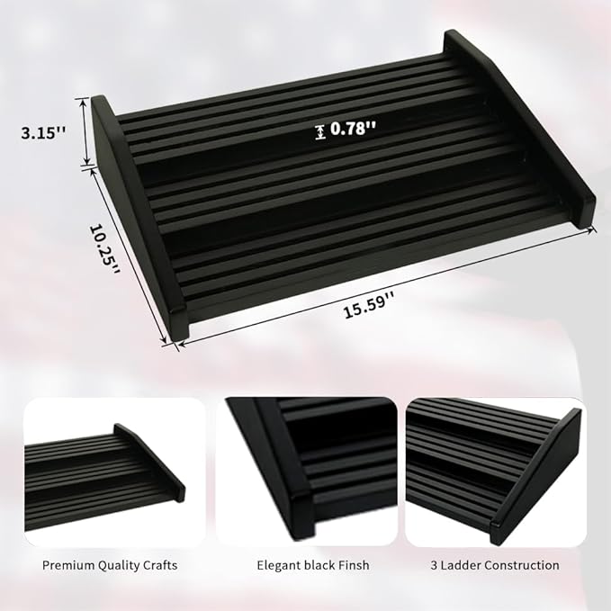 12-Row Wooden Challenge Coin Display Holder for Countertop - 3-Tier Military Coin Rack Stand Holds 90-100 Coins - Coin Display Case for Army Police Collectors, Black