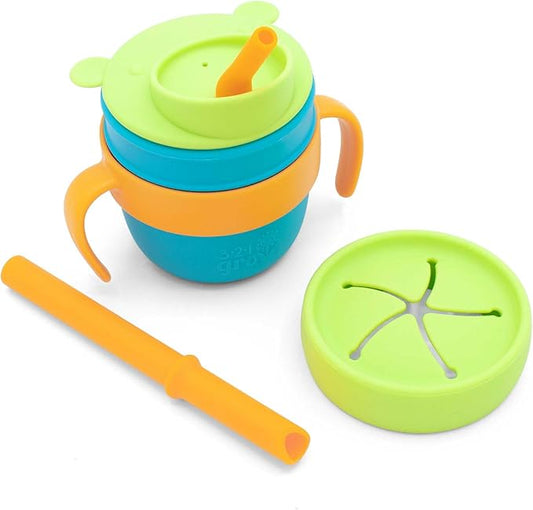 Easy Learn Drink and Snack Set – Baby + Toddler Silicone Learning Cup & Snack Set, Training Cup for Straw and Open Cup Independence – Dishwasher Safe (Ocean)