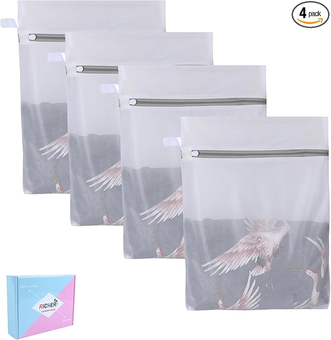 Mesh Laundry Bags, Mesh Wash Bags, Durable Mesh Structure with Strong Zipper, Suitable for Underwear, Delicate Clothes, Pants, Shoes, Socks Washing (Small Fine Mesh, Large 20 * 24in*4pcs)