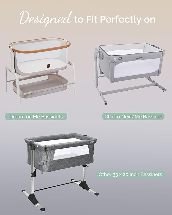 Bedside Sleeper Bassinet Fitted Sheets 33x20 for Maxi COSI Iora, Koola Baby, Baby Joy, Angelbliss, Kidsclub Bedside Bassinet - Buttery Soft Sheets, Navy + Grey + Cloud, 3 Pack