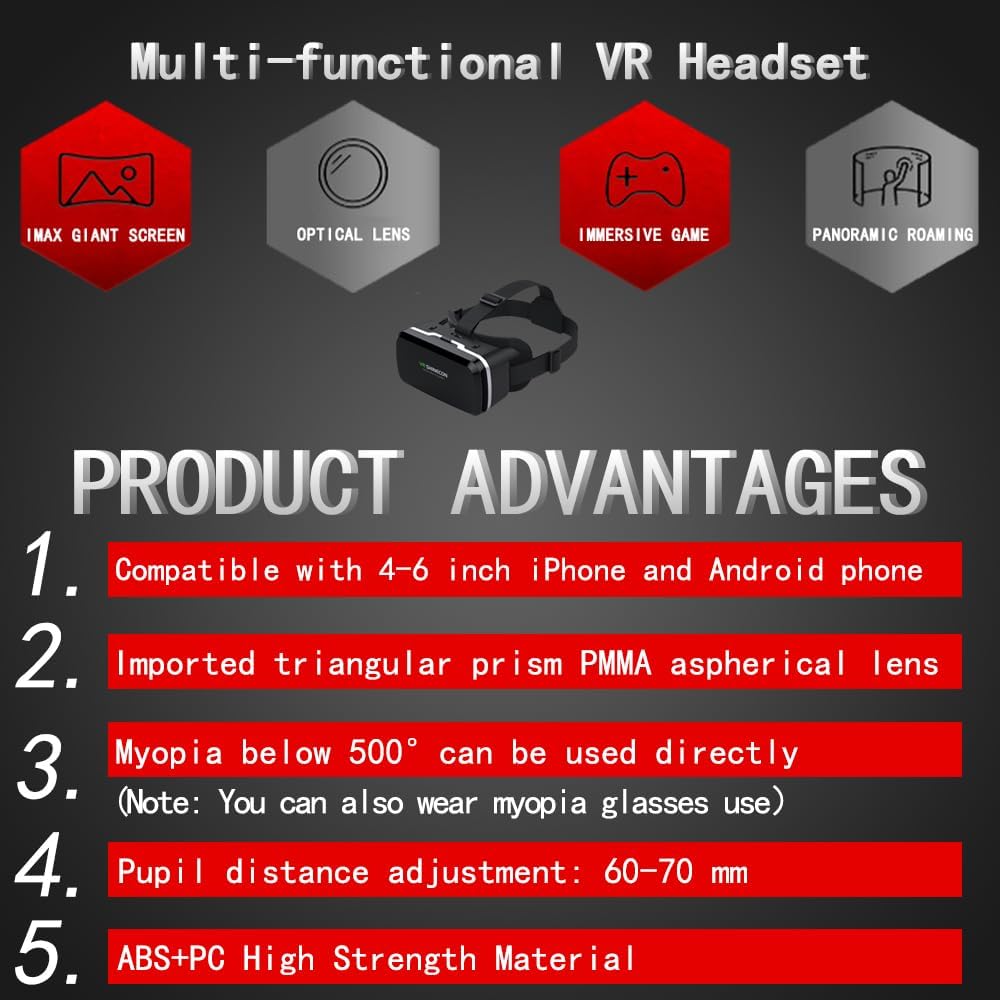 HD Virtual Reality Headset w/Controller/Gamepad,VR Headsets for iPhone/Android,3D VR Glasses for TV, Movies & Video Games-VR Goggles Compatible with iOS, Android Phones