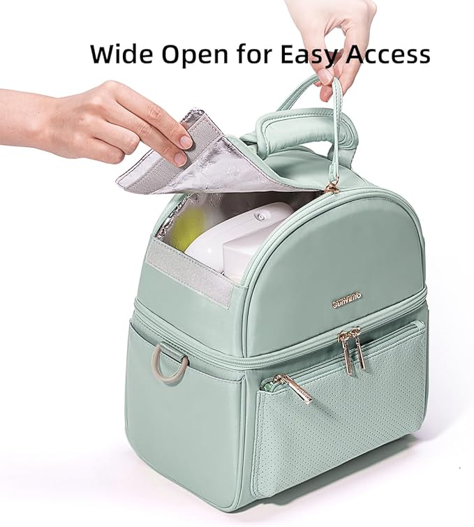 Sunveno Breastmilk Cooler Bag with 2 Ice Packs & Detachable EPP Insulation Box, 15-Hour Cold Retention Foil-Lined Leak-Proof Tote Fits 3 Baby Bottles for On-The-Go Pumping Moms, Daycare & Travel