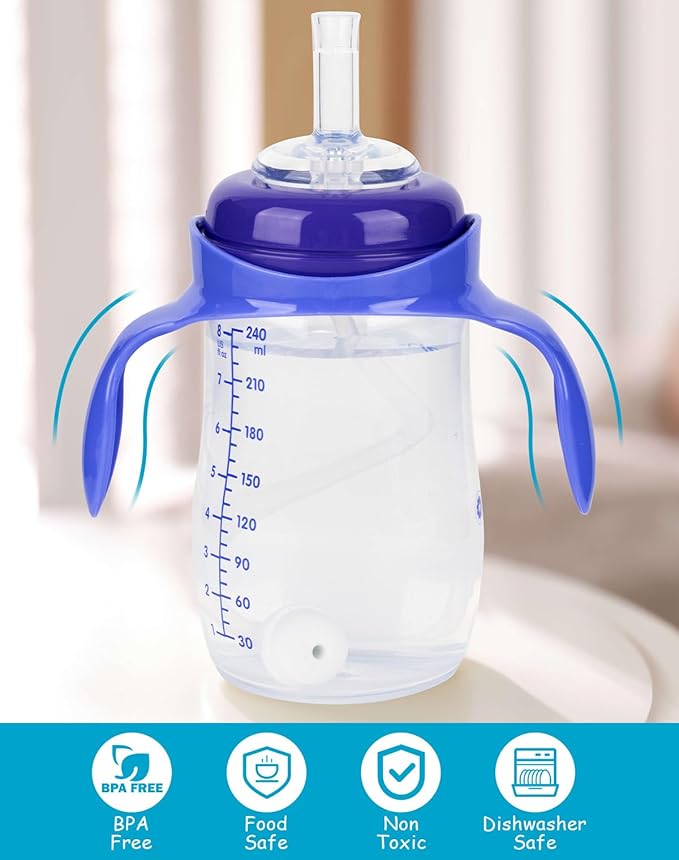 Straw Cup Soft Spout Conversion Kit for Lansinoh Baby Bottle, Toddler Transition Kit with Silicone Straw Top Nipple, Weighted Straw, Bottle Handle, Cleaning Brush, 3 Pack, 8m+