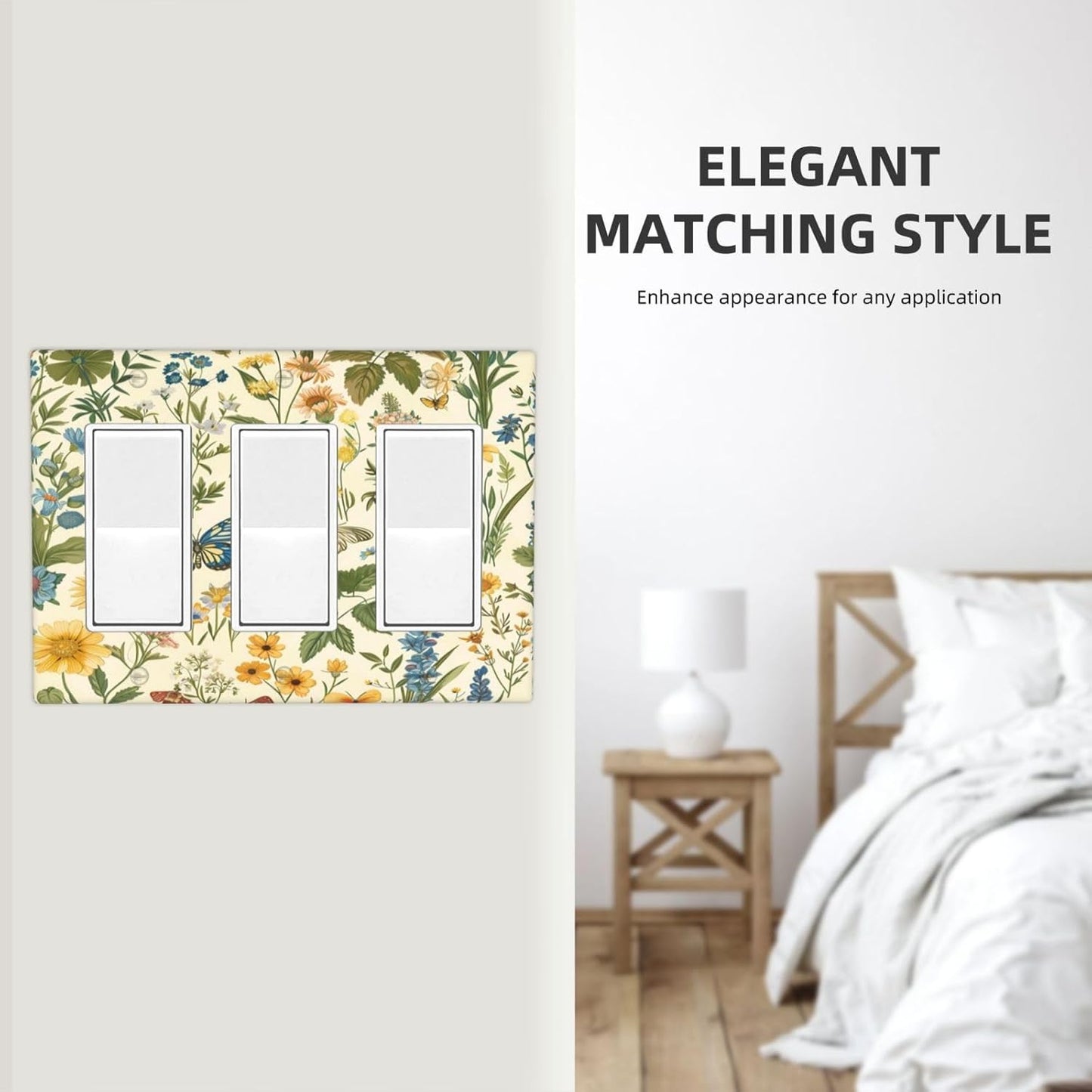 Decorative Outlet Covers Rustic Plant Garden Leaf Flower Butterfly 3 Gang Wall Plate Triple Rocker Light Switch Cover Plate Jumbo Electrical GFCI Faceplate for Bedroom Home Decor