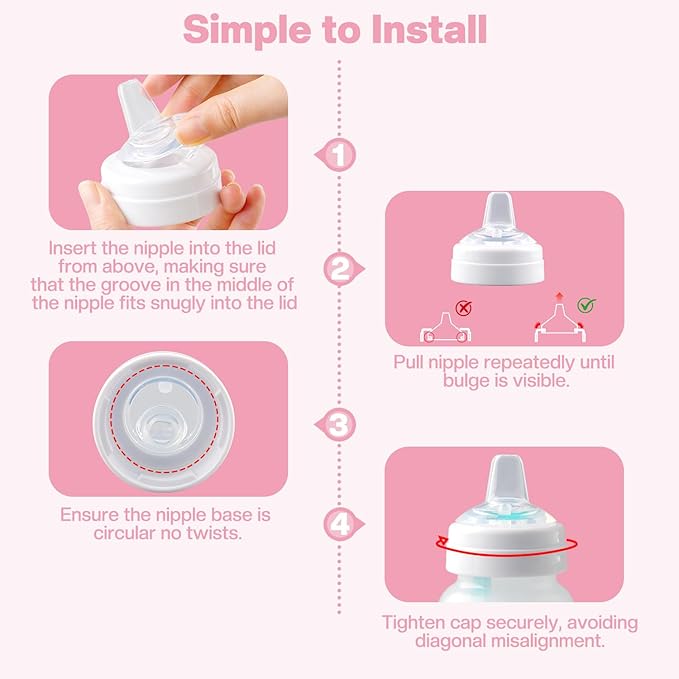 Sippy Spouts for Philips Avent Anti-Colic Baby Bottles, Food Grade Soft Silicone Sippy Cup Nipples, [Variable Flow] [Spill-Proof] [BPA-Free],6m+, 4 Count (Sippy Nipples)