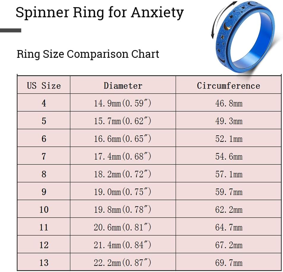 Anxiety Ring for Women Spinner Ring Fidget Ring Fidget Toys Adults Spinner Rings for Anxiety Fidget Rings for Anxiety for Women Anxiety Fidget Ring Men Blue Size 10
