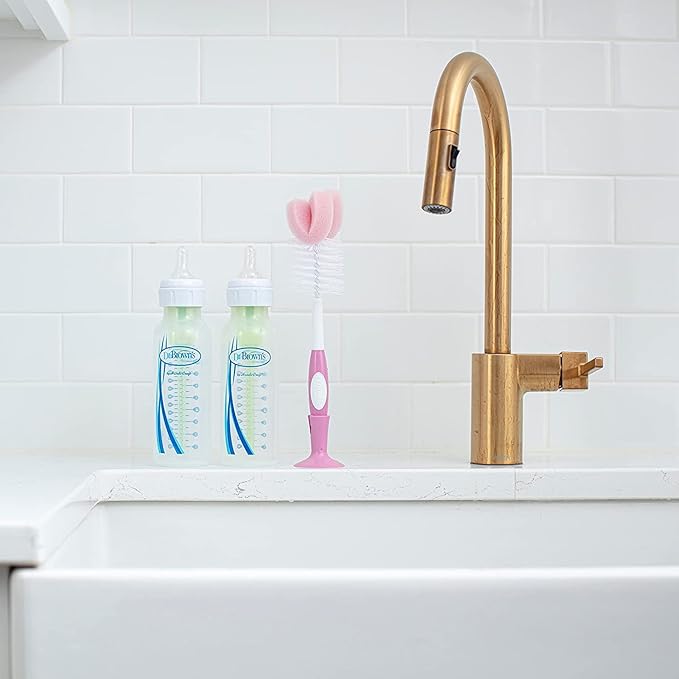 Dr. Brown's Milk Spa Breast Milk & Bottle Warmer with Anti-Colic Options+ Narrow Baby Bottles 4 oz, with Level 1 Slow Flow Nipple, 4 Pack, 0m+ and Bottle Cleaning Brush Set, Pink