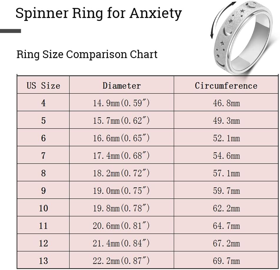 OreilleStar Anxiety Ring for Women Spinner Ring Fidget Ring Fidget Toys Adults Spinner Rings Fidget Rings Anxiety Fidget Ring Men Silver Size 9