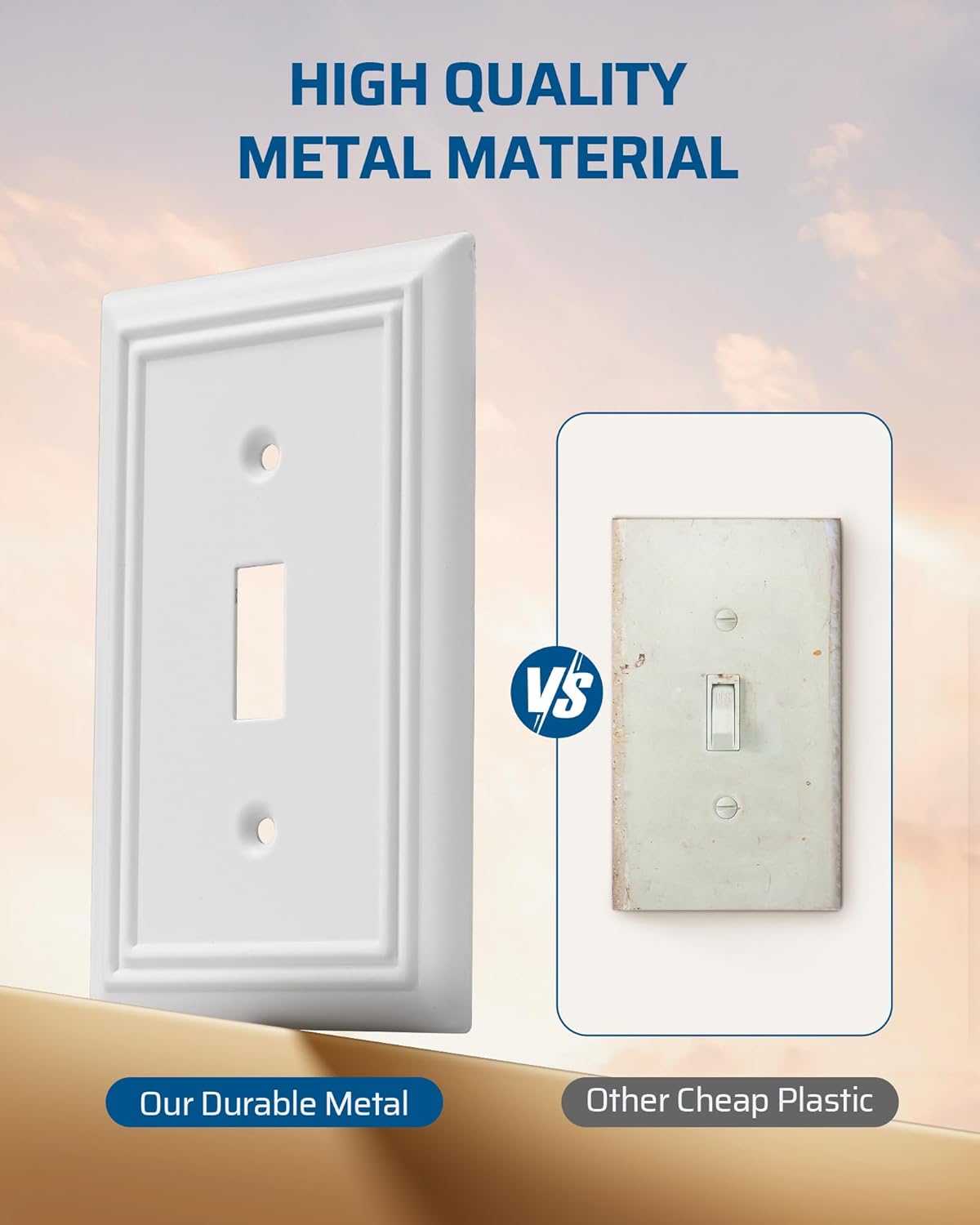 DEWENWILS Single Toggle Wall Plates, White Metal Light Switch Cover Plates, 4.92" x 3.14" Outlet Wall Plates, Switch Plate Covers for Home Decor, 2 Pack