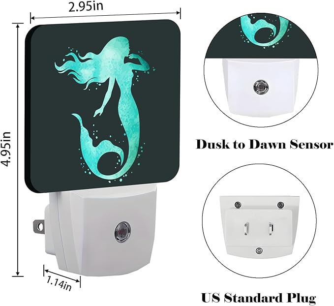 Groovy Mermaid Night Light,Plug-in Nightlights Auto Sensor Night Lamp Dusk-to-Dawn Lamp Home Decor for Nursery Children Girls Boys