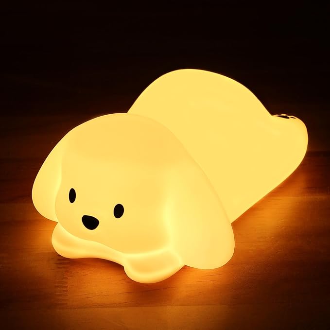Tremdwoto Dog Night Light for Kids,Cute 7 Colorful Night Light Baby Girl Squishy Night Lights Lamp 1/3 Hour Timer Puppy Light Dimmable Nursery Nightlight，Kawaii Bedroom Decor,Gift for Boys and Girls