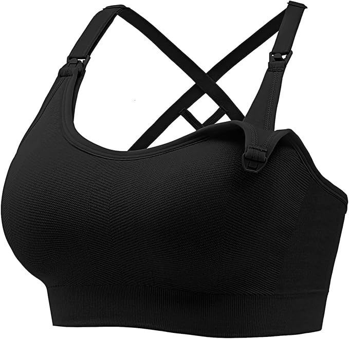Angelhood Nursing Bras for Breastfeeding, Seamless Nursing Sports Bra Medium Impact Support Maternity Bras for Pregnancy