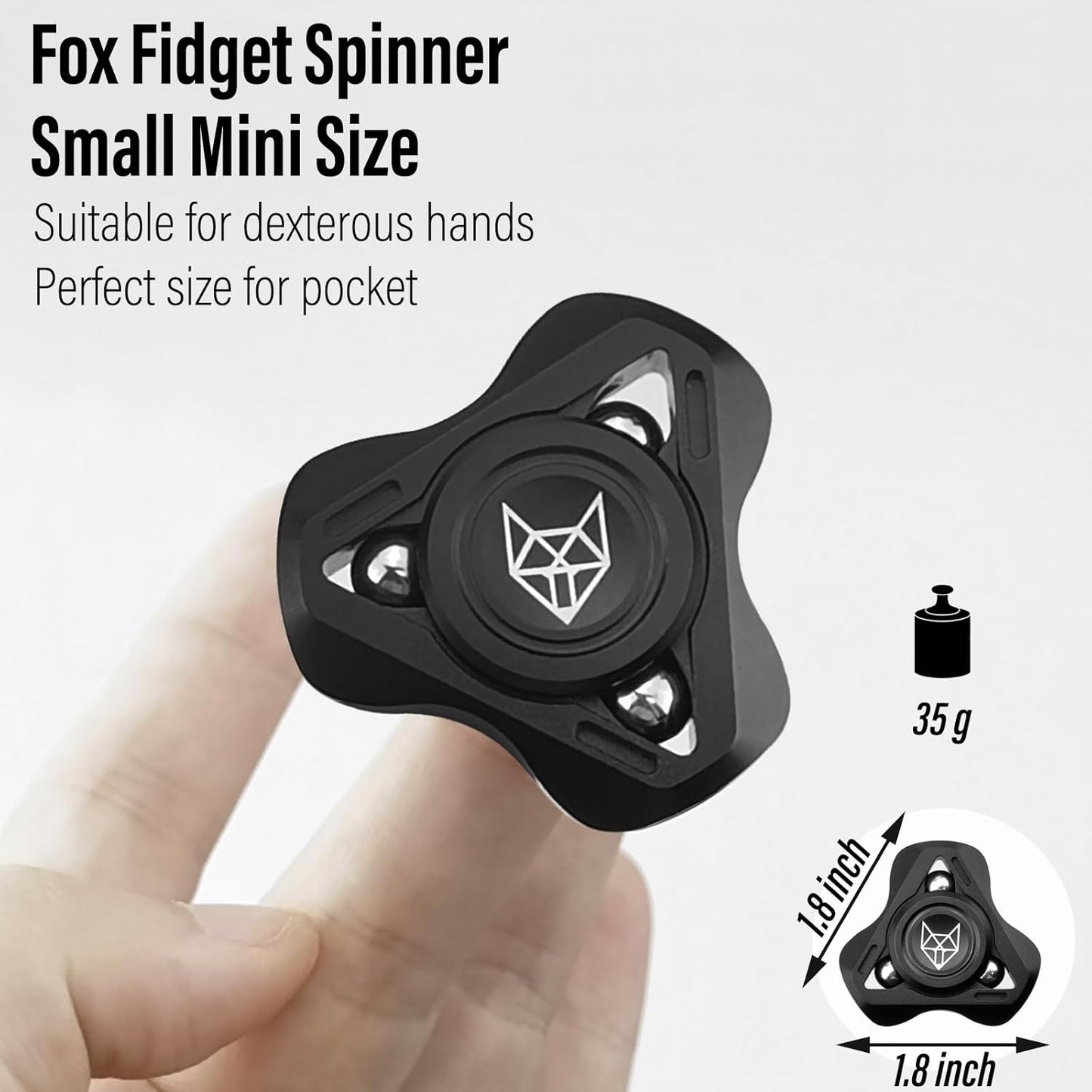 Freelove Upgraded Fox Tri 1.8'' Fidget Spinner with Steel Beads, Luminous Metal Spinners Toys for Adults, Premium Bearing 2~4 Min, Autism Sensory ADHD Anxiety Focus Meditation, Aluminum Alloy, Black