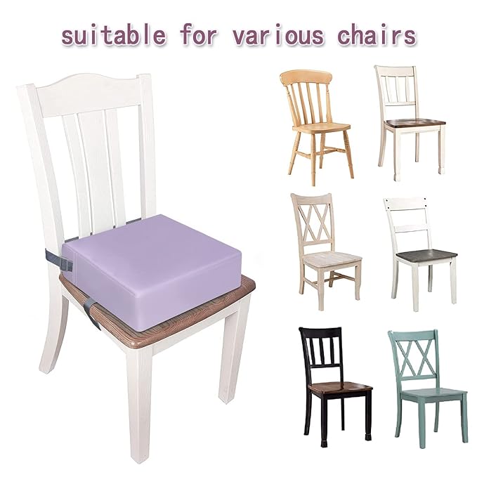 Toddler Booster Seat for Dining Table, PU Washable Double Safe Straps Non-Slip Bottom Booster Seat Cushion, Strong Support Portable Travel Booster Seat for Chair (Purple)