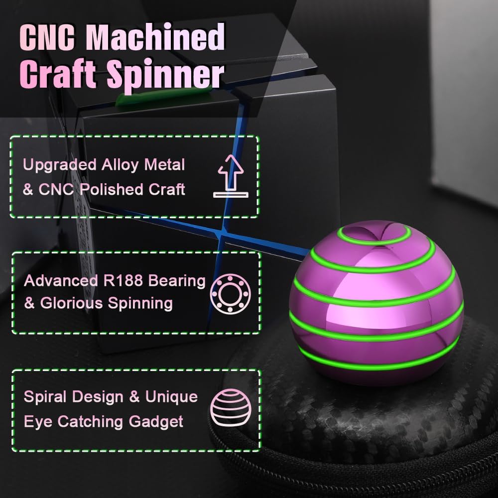 Luminous Desk Spinning Ball Toys for Kids Adults, Metal Optical Illusion Fidget Spinner Kinetic Sterss Ball, EDC Glow in The Dark Desktop Stress Relief ADHD Birthday Gifts for Office Classroom (Pink)