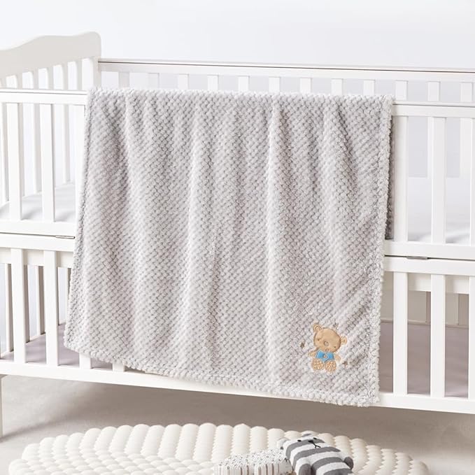 CREVENT 30''X40'' Cute Cozy Fluffy Warm Baby Blanket for Girls Boys Infants Toddlers' Bedding Crib Cot Stroller, Baby Shower Birthday Newborn's Gift Grey- Baby Bear