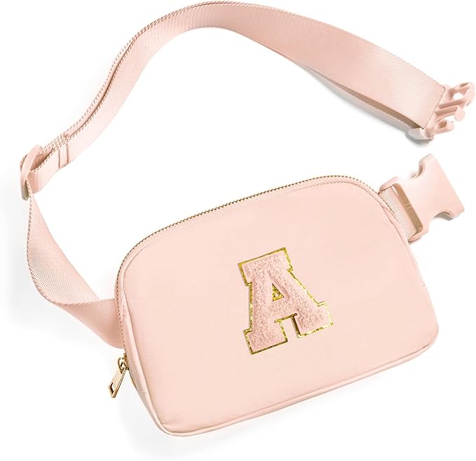 Gitus Gifts for 8 9 10 11 12 Year Old Girls Belt Bag Fanny Pack Crossbody Bags with Initial Letter Patch Cute Stuff Birthday Gifts for Teen Girls Women Personalized Trend Stuff (Coral Pink-A)