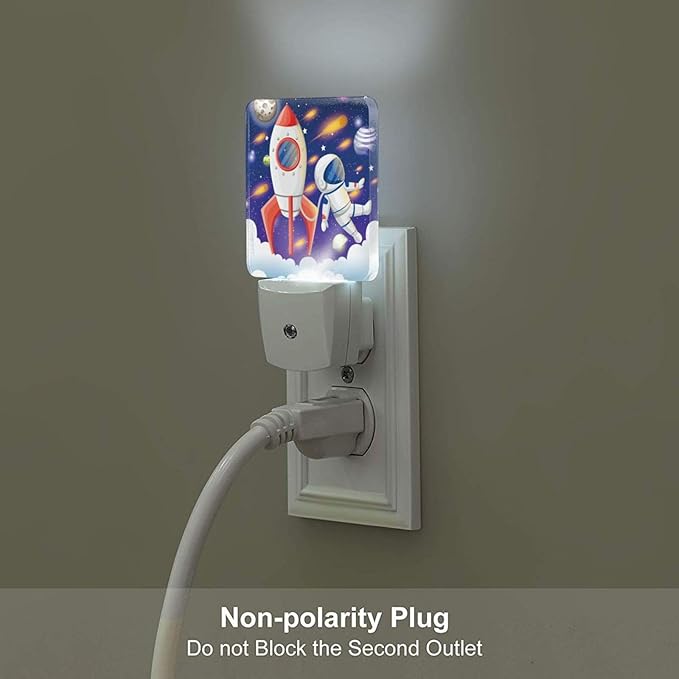 Rocket and Astronaut Night Light,Plug-in Night Lights with Dusk to Dawn Sensor for Stairway,Hallway,Bedroom Sleep Friendly Ideal for Women/Girls/Boys Gift,0.5w