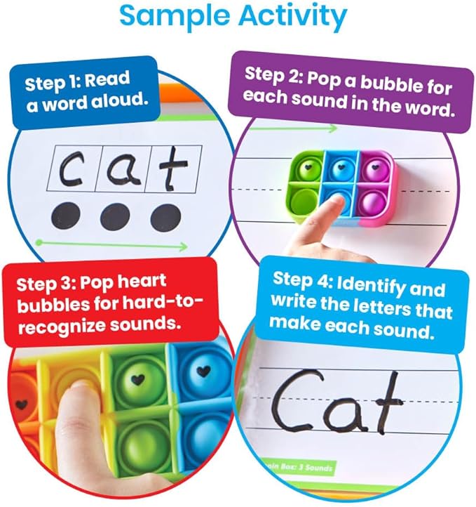 hand2mind Elkonin Box Sensory Bubble Poppers, Phonemic Awareness, Phonics Manipulatives, Science of Reading Classroom Materials, Speech Therapy Toys, Push Pop Fidget Toys for Kids, Fine Motor Tools