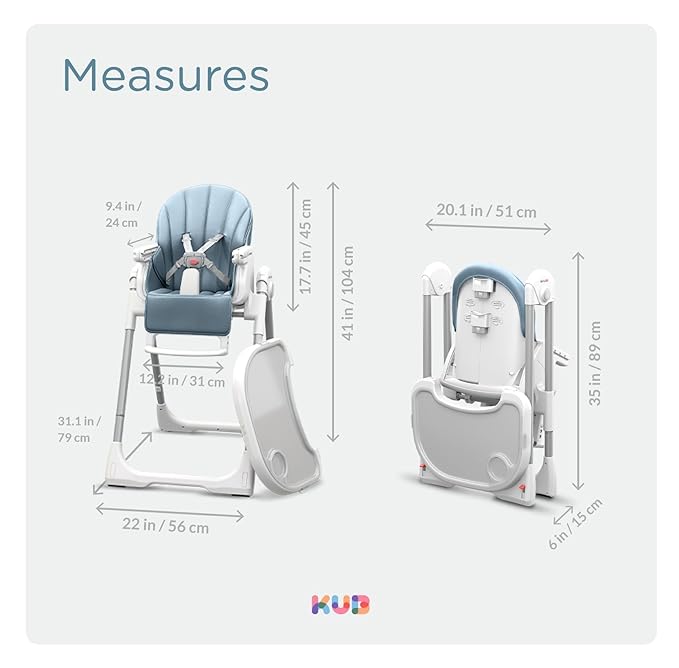 KÜB 3-in-1 Foldable Baby High Chair (Blue) | Multifunctional Infant High Chairs for Babies and Toddlers | Removable Seat & Tray for Easy Clean | 7 Height & 4 Recline Adjustable | 2 Locking Wheels