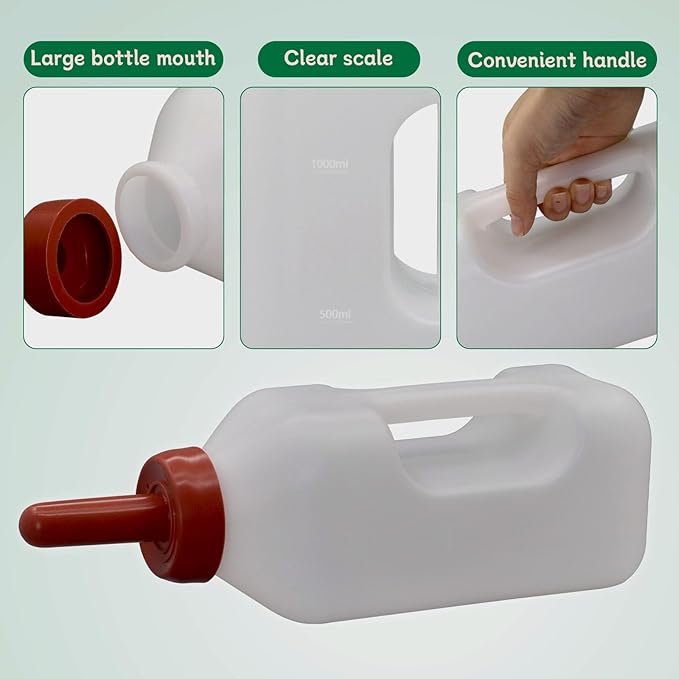 Calf Bottle Lamb Feeding Nipple 2.11 Quart Calves Nursing Feeder with a Replacement Teat for Baby Livestock Animals