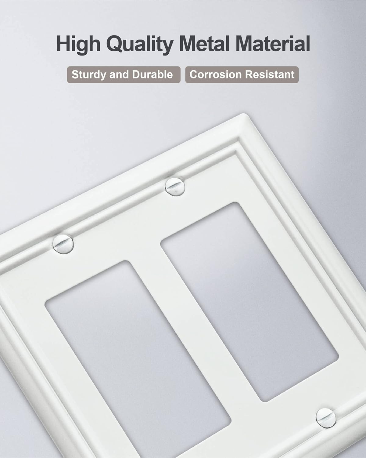 Double Decorator Wall Plates for Dimmer Switch, GFCI Outlet and Receptacal, Metal Outlet Covers and Switch Plates, Off White Finish, 2 Pack, 4.96''*4.88'', Midsize