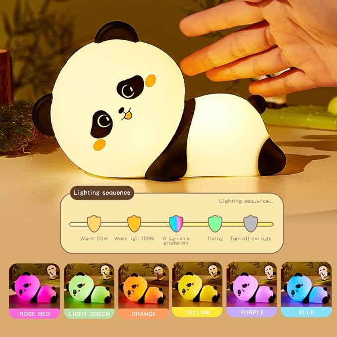 Cute Panda Night Light, with Two Actions: Sitting and Lying, Suitable for Desktop and Bedside Decoration, Rechargeable, dimmable, Touch Control, a Unique Gift for Family Members on Birthdays