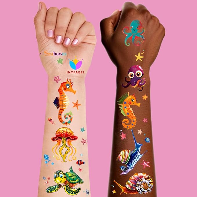 101+ Ocean Temporary Tattoos – Printable, Waterproof Fake Tattoos for Kids, Girls, Boys, Teens & Adults – Ideal for Birthday Parties, Decorations (A)