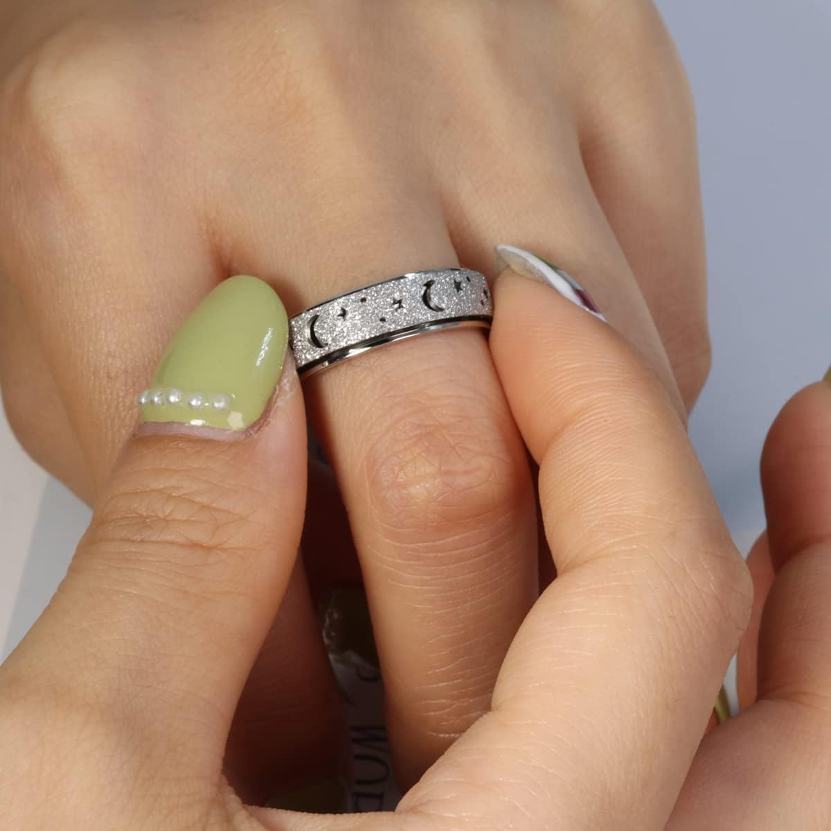 OreilleStar Anxiety Ring for Women Spinner Ring Stainless Steel Fidget Ring Fidget Toys Adults Spinner Rings Fidgit Ring Men Silver Size 6