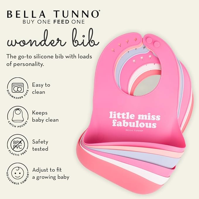 Bella Tunno Baby Bib for Eating, Waterproof Silicone Bib with Large Food Catcher, Adjustable Fit for Babies 4-12 months & Toddlers 1-3 Years, Boys & Girls, Party Animal
