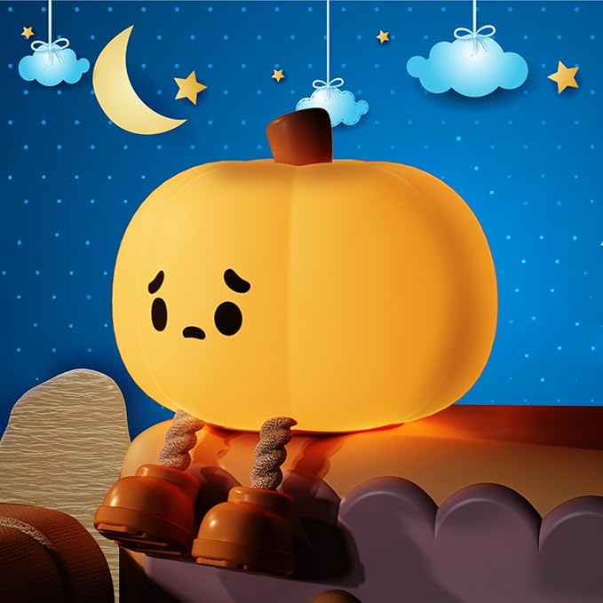 Pumpkin Night Light, Cute Pumpkin Decor Silicone Night Lamp with 3 Level Dimmable Bedside Lamp Halloween Night Light Nursery Nightlight Dorm Decor，Silicone Touch Light, Breastfeeding for Baby