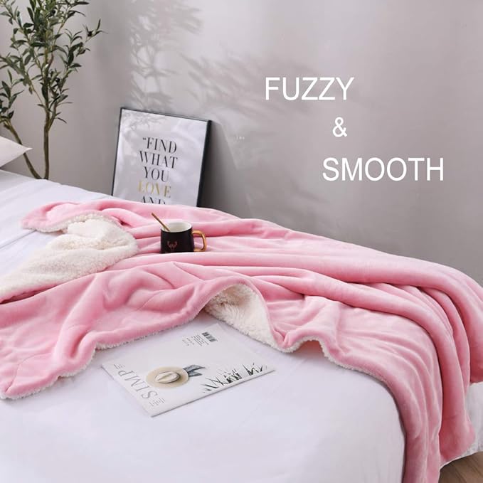 NANPIPER Fleece Blanket Reversible Sherpa Flannel Throw Blanket Super Soft Fuzzy Plush Microfiber for Bed/Couch (60"x80",Pink)
