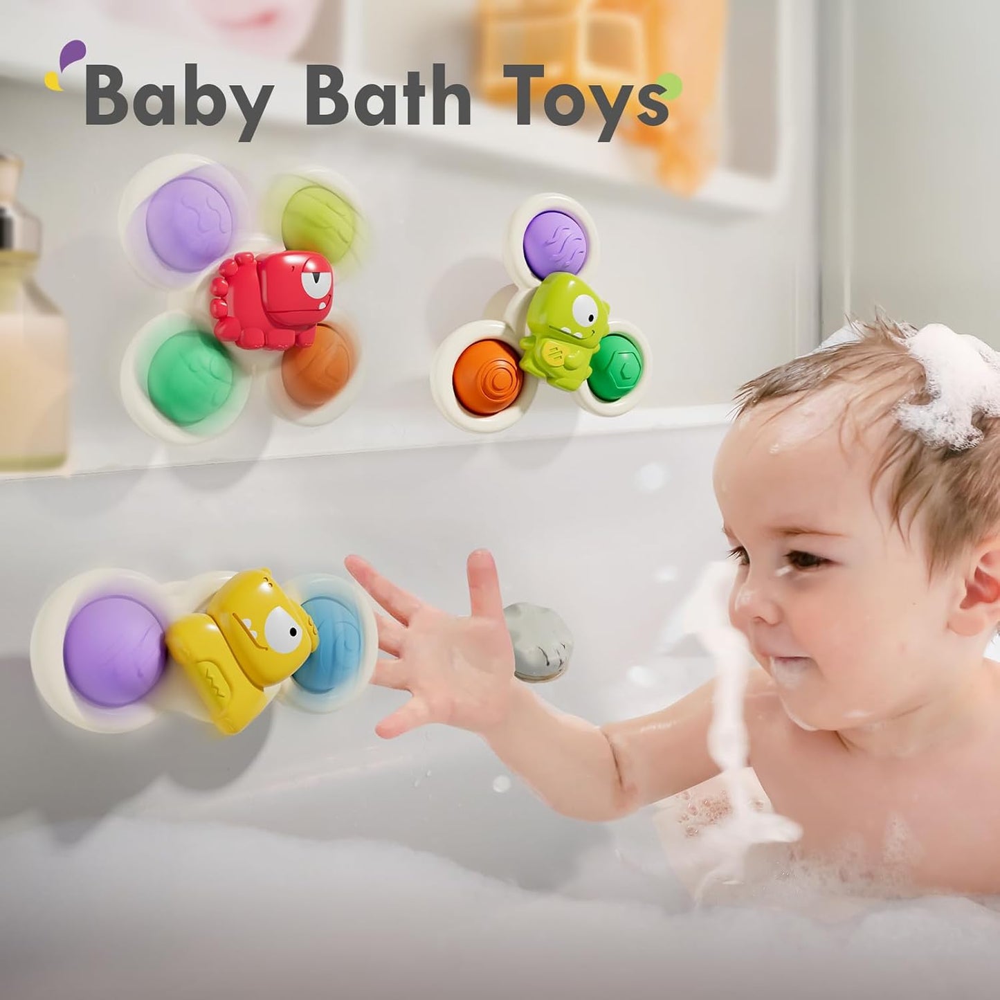 ALASOU 3PCS Pop Suction Cup Spinner Toys for 1 Year Old Boy Girl|Novelty Spinning Tops Toddler Toys Age 1-2|Sensory Baby Bath Toy for Toddlers 1-3|12 18 Months Boy Birthday Gift for Infant