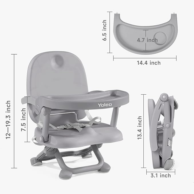 YOLEO Baby High Chair Booster Seat for Dining Table, Adjustable Height Travel Foldable High Chairs with Tray