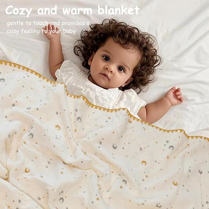 Baby Neutral Muslin Thick Blanket Double Layer Soft Crib Bedding 40x40 inch Throw Blanket Stars Design