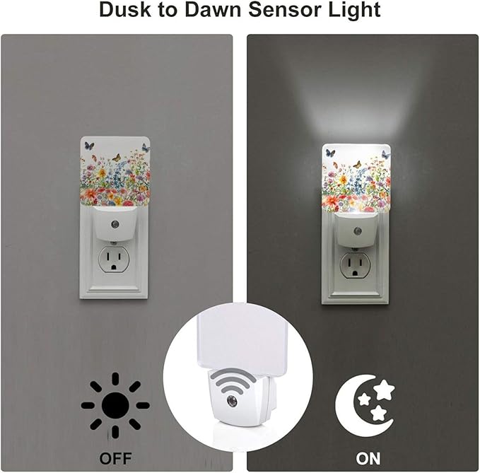 Led Night Light, Floral Plants Decorative Plug in Nightlights,with Smart Auto Dusk to Dawn Night Light for Bedroom, Kitchen, Nursery, Bathroom