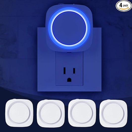 Blue Night Lights Plug in to Wall,4 Packs Dimmable Night Light with Auto Dusk to Dawn Sensor,Soft Glow Night Light for Bathroom, Bedroom,Hallway, Stairs, Kitchen,Blue